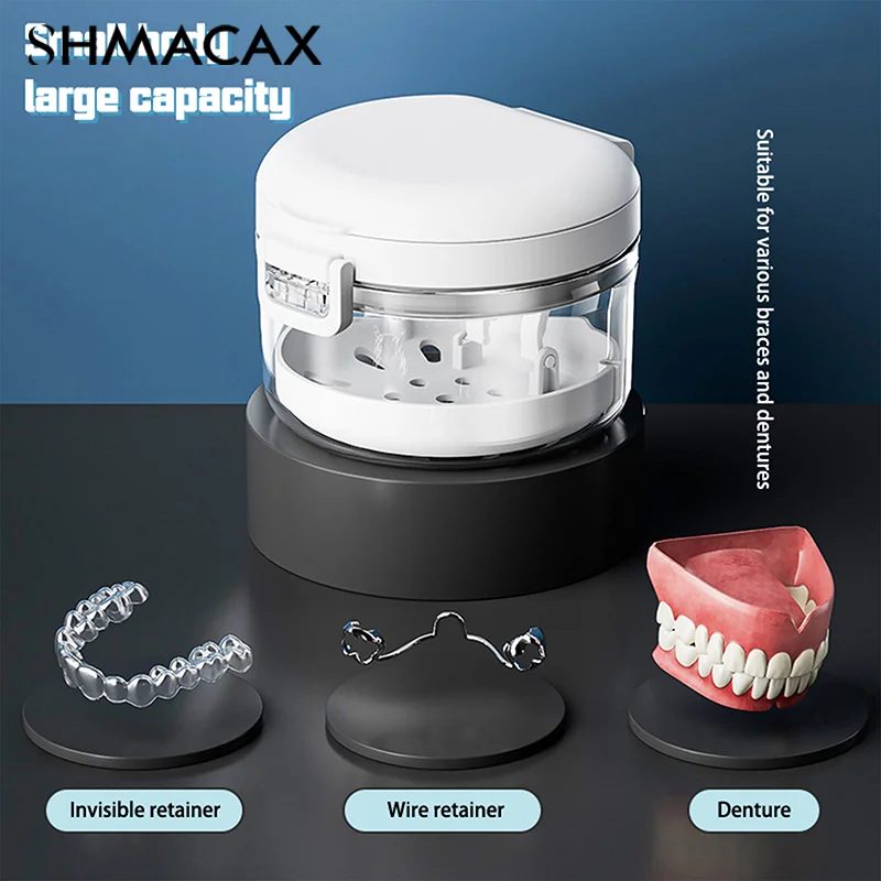 Orthodontic Retainer Double Layer Braces Storage Box Soaking Invisible Teeth Denture Cleaning Tooth Storage Portable Belt Case