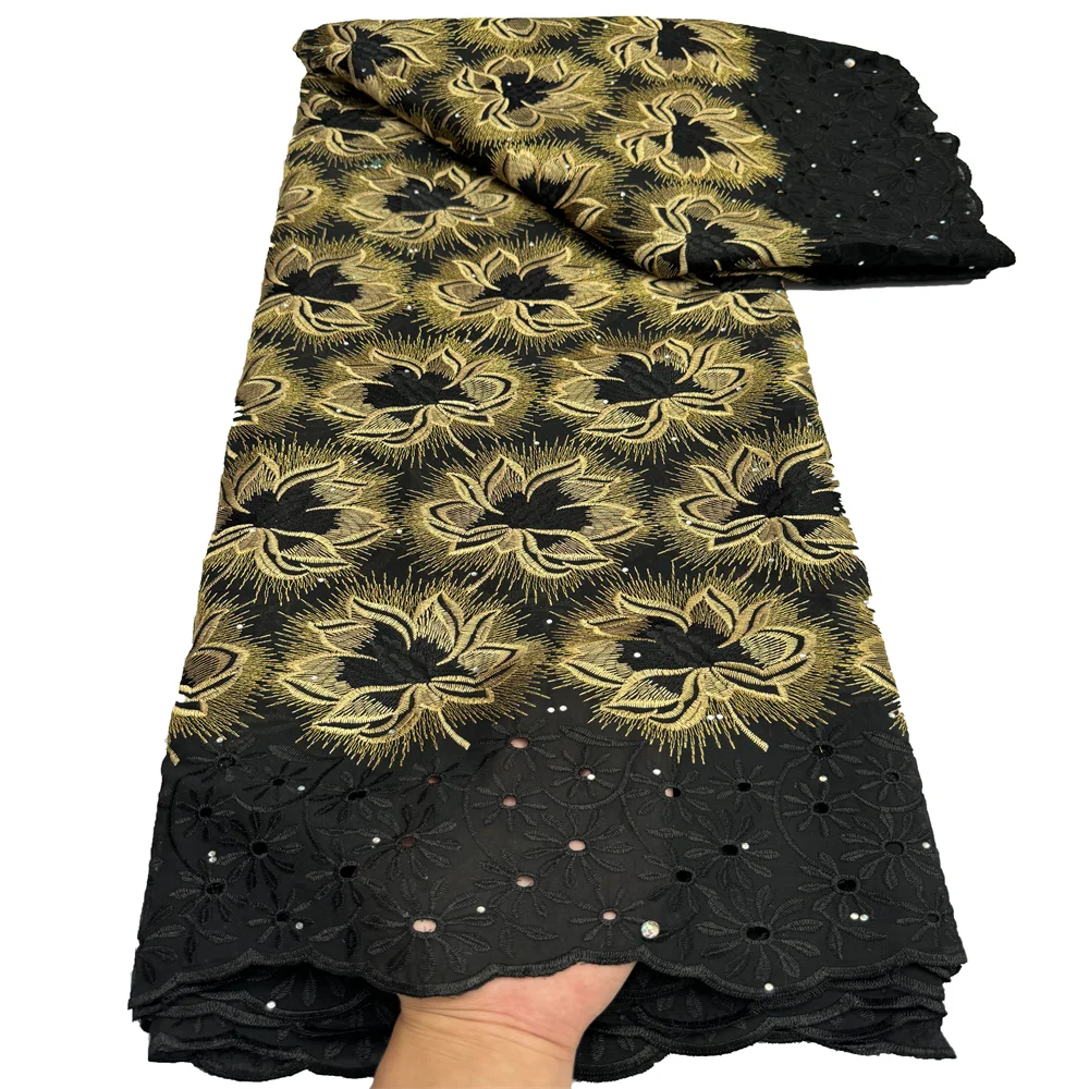 African Cotton Swiss Lace Fabric High Quality Swiss Voile Lace With Stones Elegant Dry Polish Embroidery For Women Dress