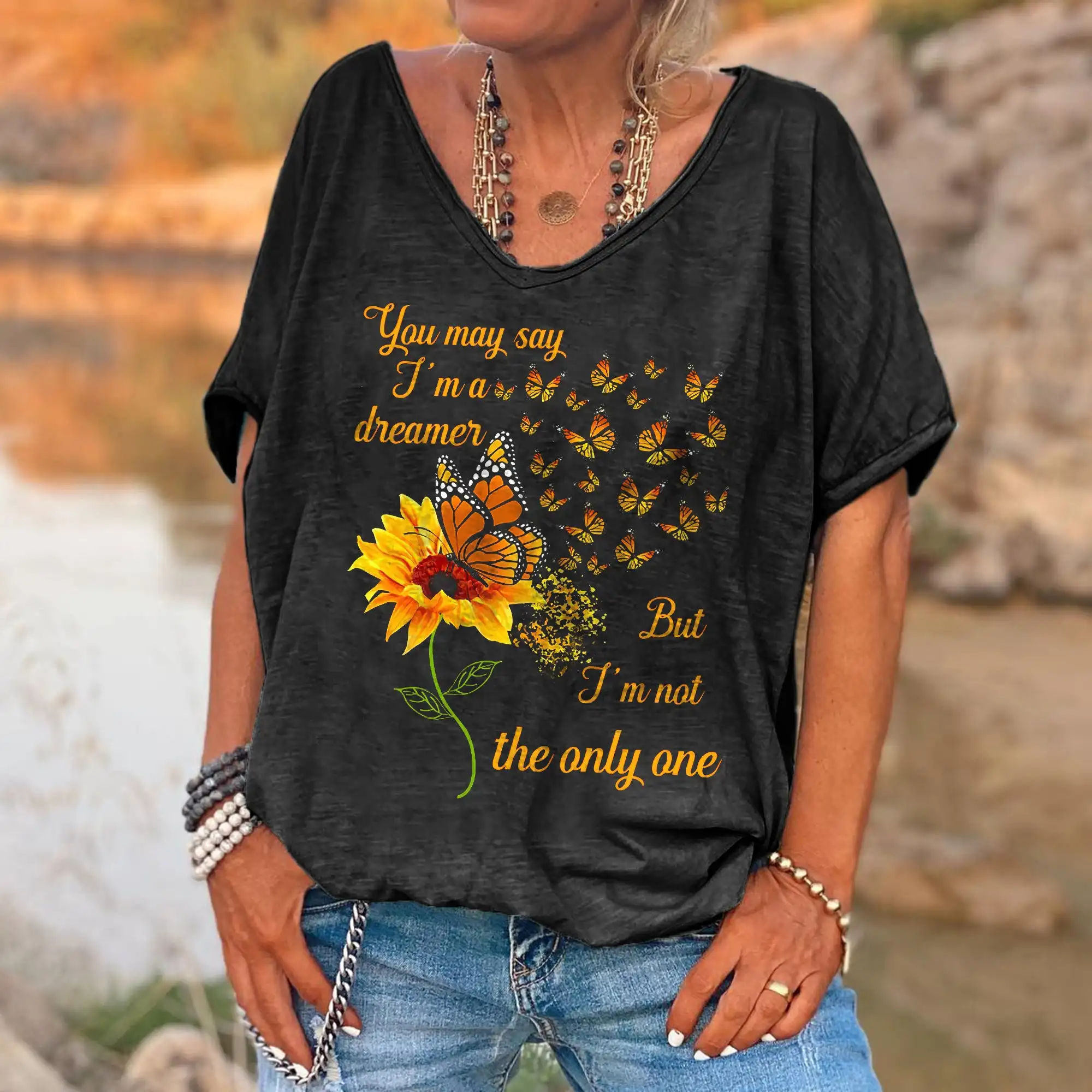 

Rheaclots Women's You May Say I'm A Dreamer But I'm Not The Only One Hippie Printed Graphic Tees