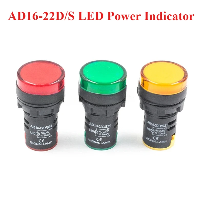

5/10/30/50Pcs/lot 22mm AD16-22 AD16-22D/S Panel Mount LED Power Indicator Pilot Signal Light Lamp 220V Red Green Yellow