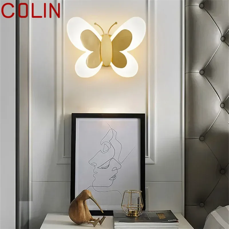 COLIN Indoor Gold Copper Butterfly Bedside Lighting LED 3 Colors Lifelike Creative Wall Lamp for Home Living Room Decor