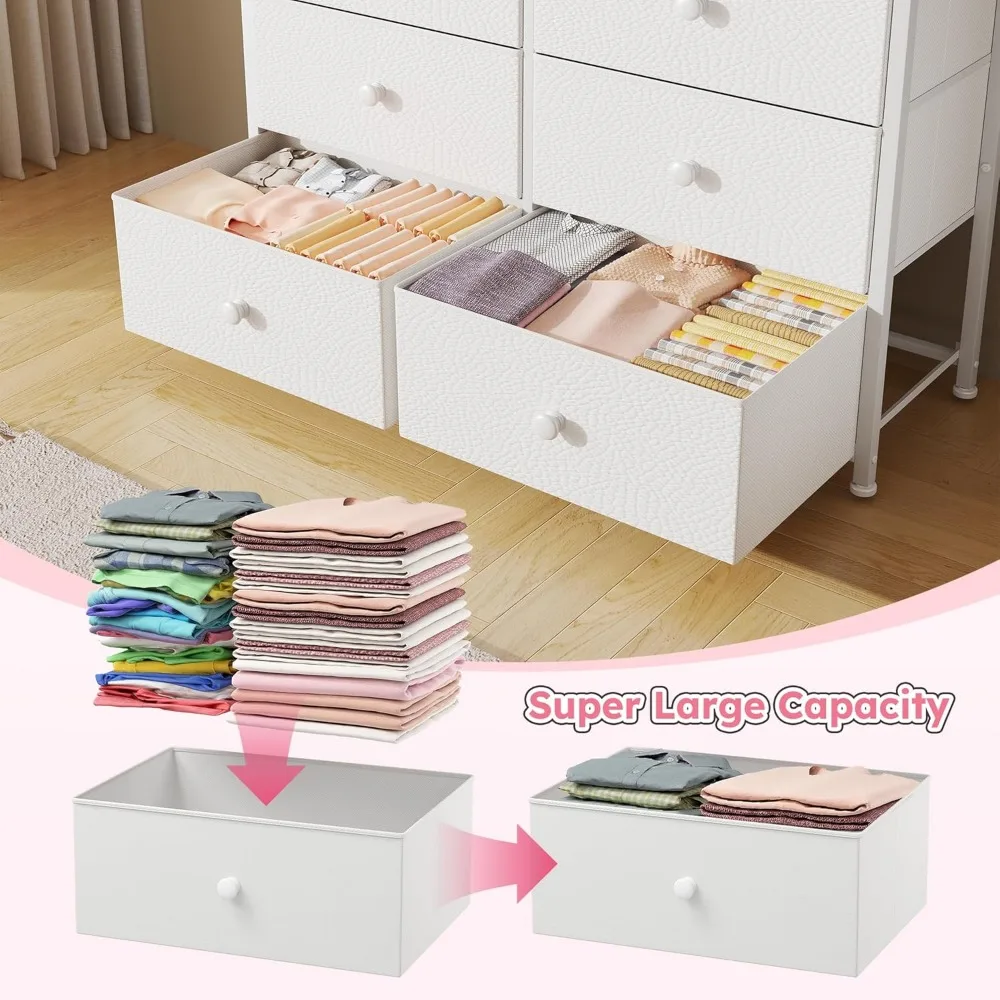 Schlafzimmerkommode mit 12 Schubladen, Stofffronten und Metallrahmen, Holzplatte, ideal für Damen, 40,6 Zoll breit