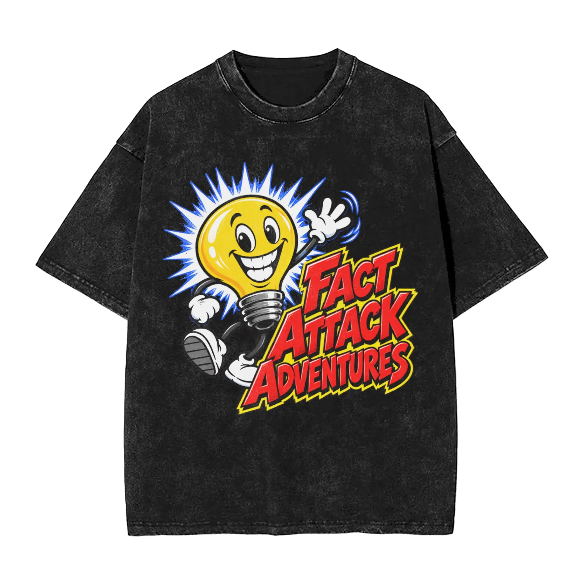 Men Light Bulb Fact Attack Adventures  T Shirts  Top Tees Beach Streetwear Short-Sleeved T-Shirt Crew Neck Hip Hop T Shirt Cheap