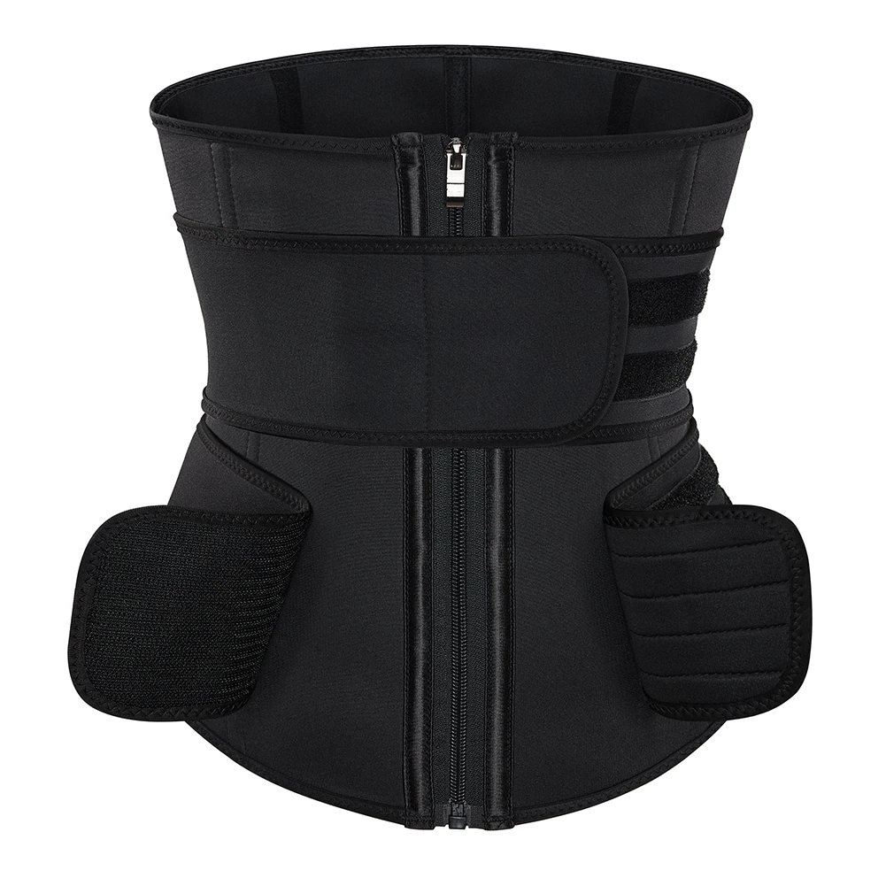 

Neoprene Waist Trainer Cincher with Elastic Sticker Two Straps Belts Black Sport Girdle Body Shapewear