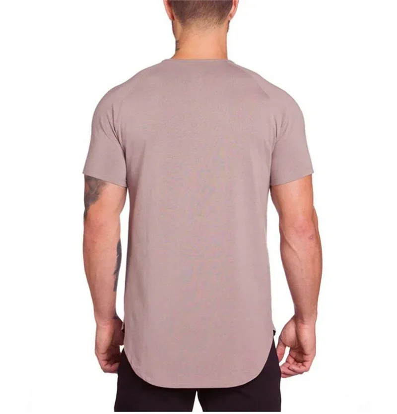 Summer Men Short Sleeve Cotton Breathable Crew Neck Gym Workout Muscle Slim Fit Fitness Bodybuilding Casual Pumping Iron -shirt