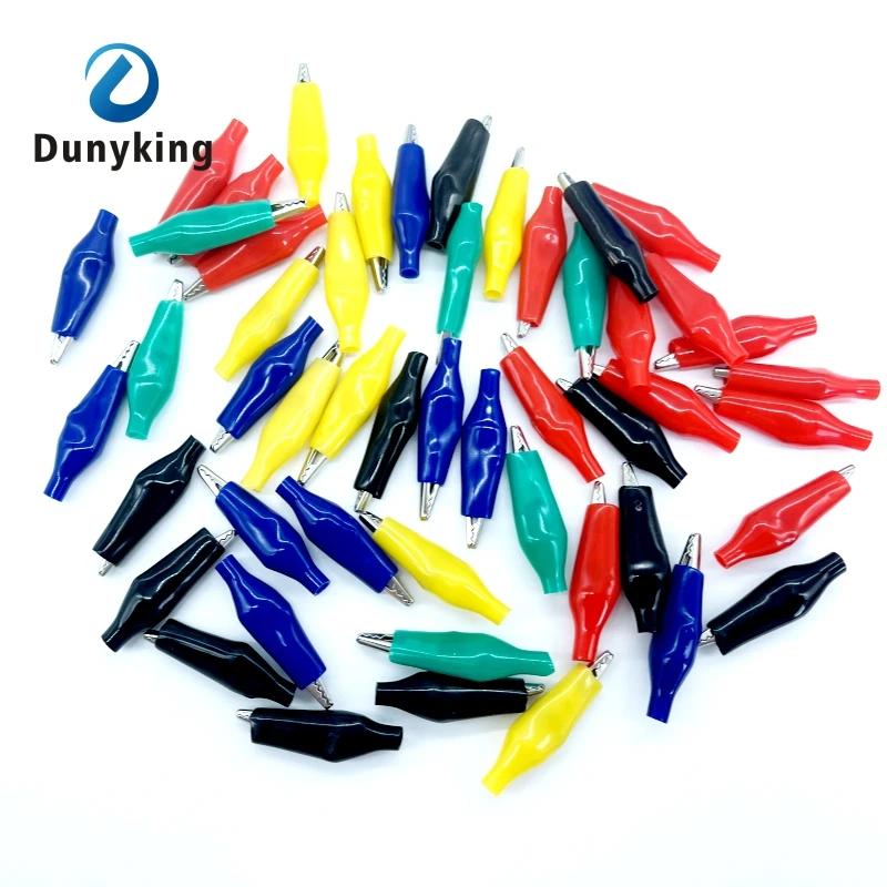 20 Stuks Krokodil Type Clip 28Mm Zwart Rood Blauw Geel Zacht Plastic Gecoat Testen Sonde Mini Alligator Test Clips