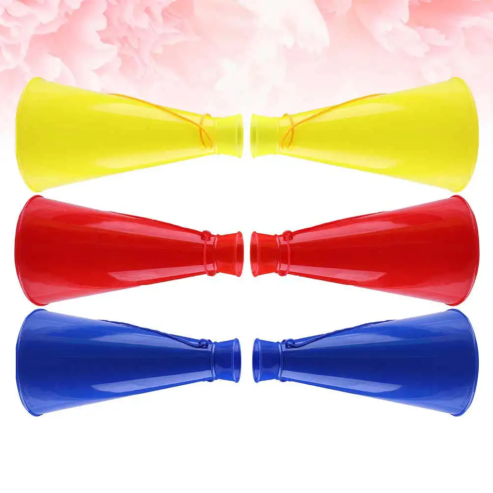 6Pcs Plastic Cheer Horns for Kids Sports Fans Birthday Party Soccer Portable Noise Maker Fun Loudspeaker Red Yellow