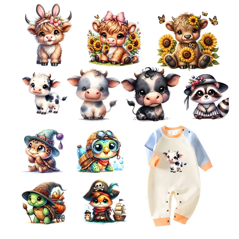 

Iron Printed stickers borderless creative stickers thermal conductive heat transfer cartoon cow stickers clothing hot stamping