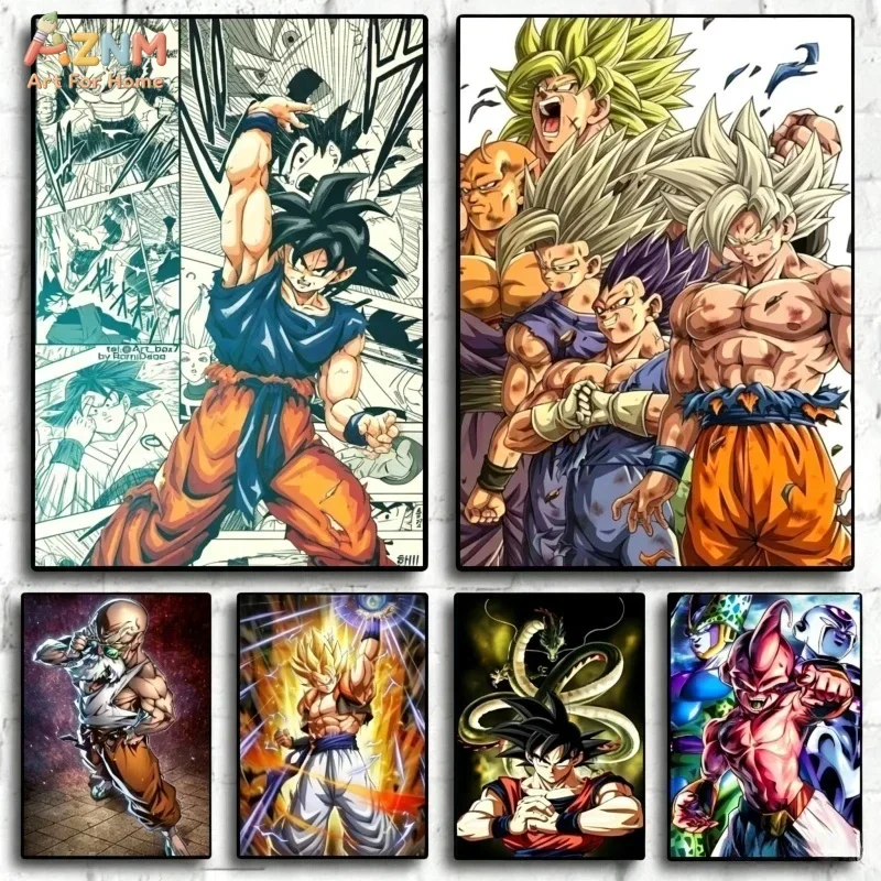 AZNM Dragon Ball Canvas Poster, Goku Vegeta Buu Frieza Anime Art Print, Classic Manga Wall Picture for Boys Room Decor, No Frame