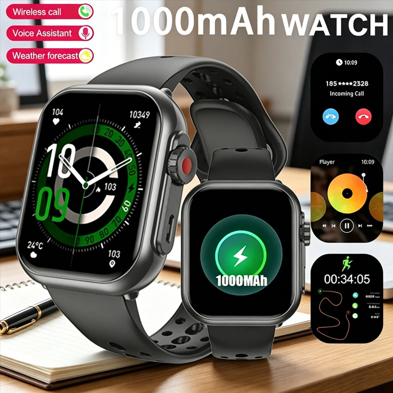 

2026 New 1000mAh Battery AMOLED Smart Watch Ultra Men Women Heart Rate 100+Sport HD Bluetooth Call IP67Waterproof SmartWatch Men