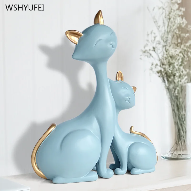 1 pc resin Creative Mother Child Cat Decoration living room home decor Desktop display rack Crafts Animal figurines lucky cat