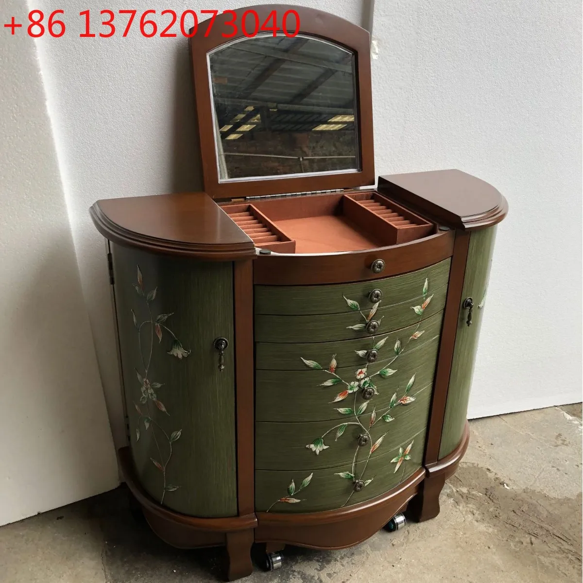 Flip folding dresser stacked gold painted dressing stool mirror combination semicircular dressing table