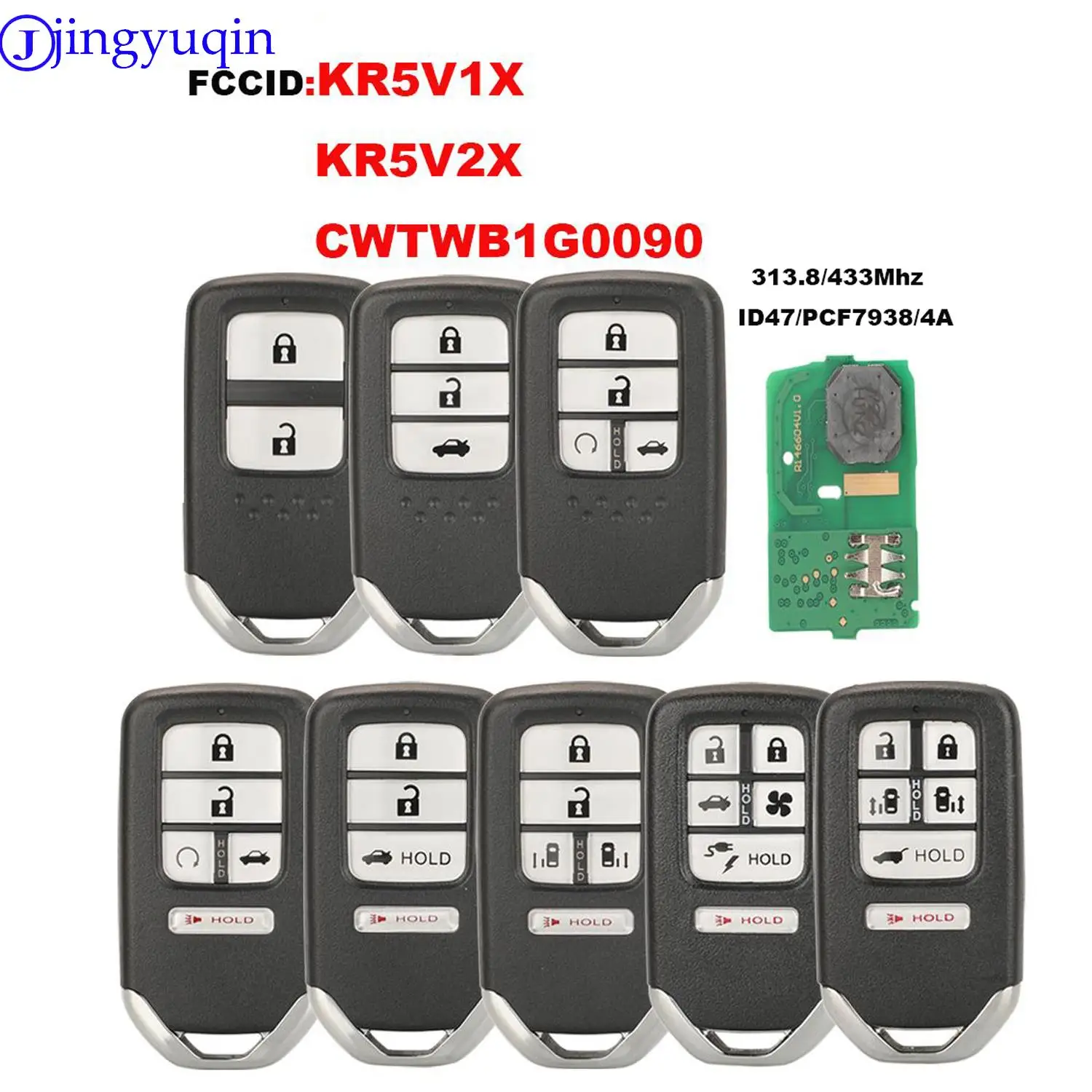 jingyuqin 313.8/433Mhz Smart Car Key For Honda Odyssey Clarity Fit Jazz Xrv Venzel Accord New inspire KR5V1X KR5V2X CWTWB1G0090