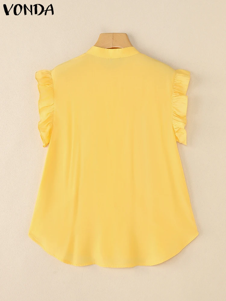 VONDA Summer Women Korean Shirts Short Sleeve Ruffled Blouses 2025 Fashion Buttons Solid Tunic Tops Casual Elegant Sweet Blusas