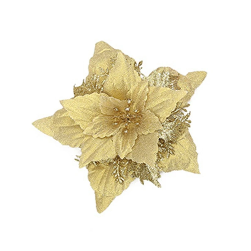 Decorações flores poinsétia com glitter 7 polegadas para guirlanda árvore guirlanda feriado,