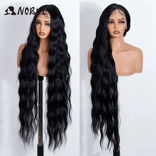 Imagen 2 del producto Peluca con malla frontal sintética Noble, peluca de encaje ondulado largo de 36 pulgadas con parte de encaje ondulado para mujer, peluca con malla frontal, peluca de Cosplay Rubio degradado