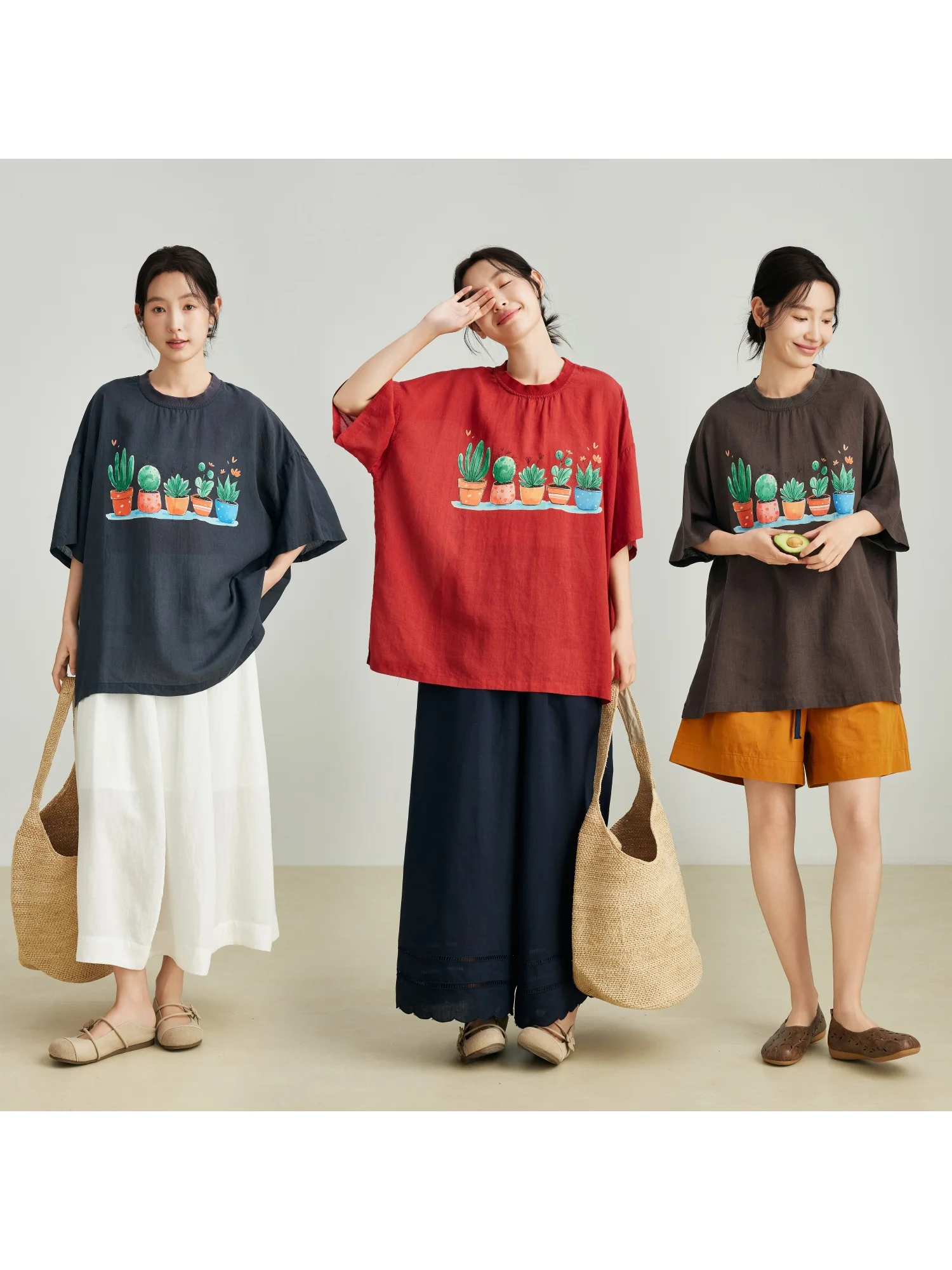 

Женская летняя футболка свободного кроя из шелка с принтом, повседневный топ из льна с коротким рукавом, цветочный узор, круглый вырез, стандартная длина