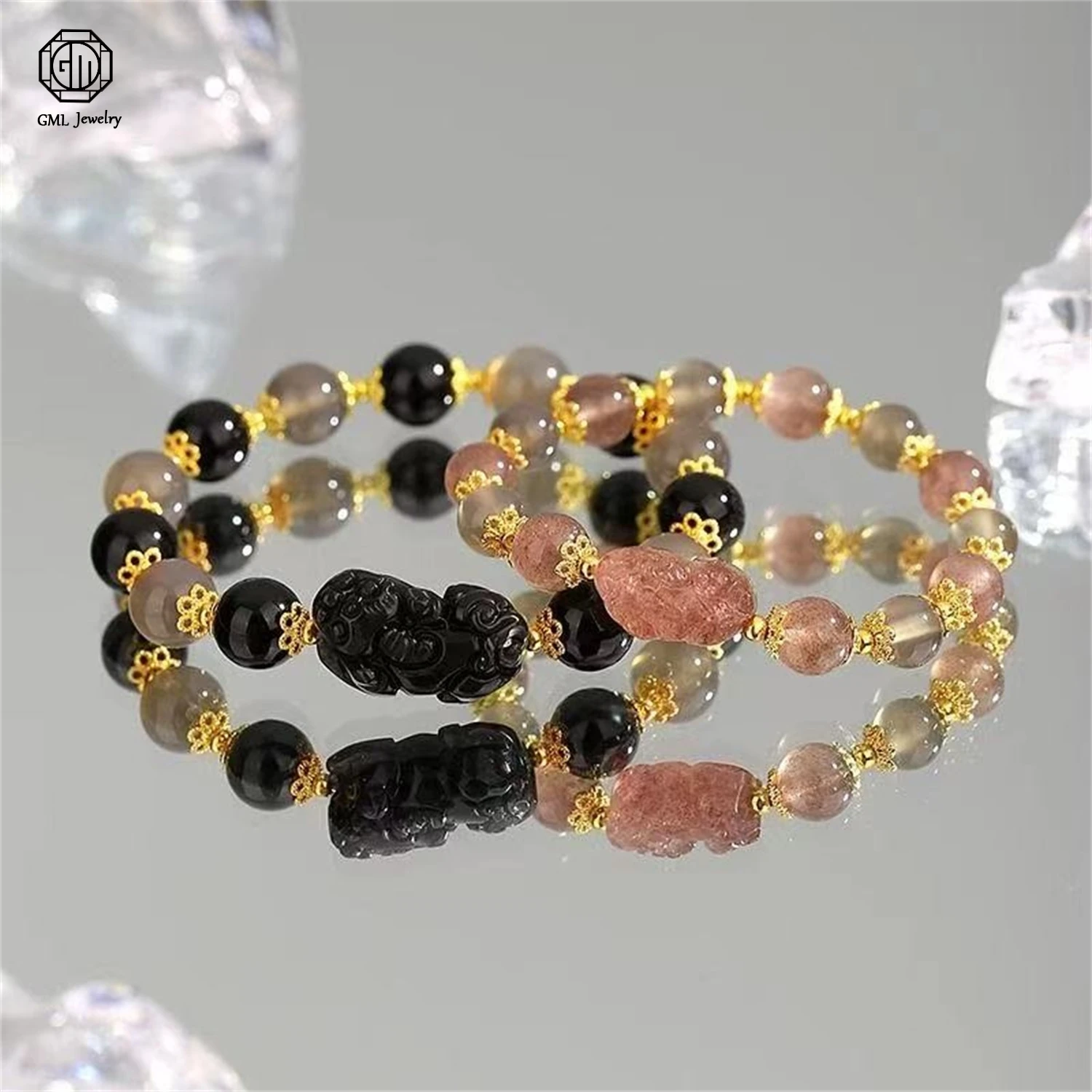 Natural Agate Pixiu Couple Beaded Bracelet Unisex Men Women Wealth Attract Birthday Valentine Jewelry Gift