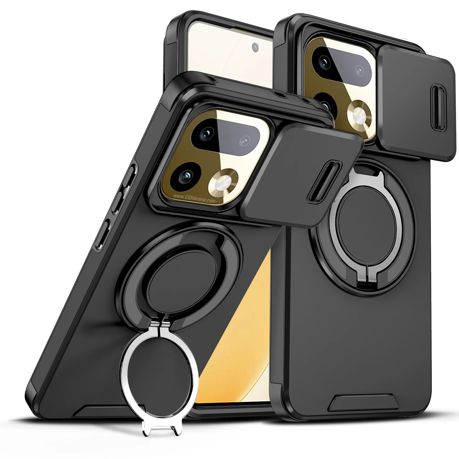 Magnetischer Ringständer-Handyhülle für Realme 16 Pro Plus mit Schiebe-Kameraschutz, TPU-Rahmen, stoßfeste Kunststoffhülle, Fundas