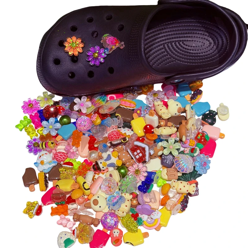 10-100pcs Random Flowers Animals Shoe Buckle Sandals DIY Accessories Resin Shoes Charms Clogs Pins Decor Kids Women Party Gift