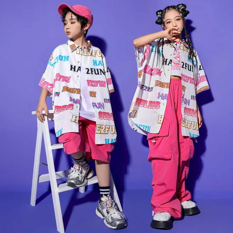 Hip Hop Costumes for Girls Boys Dancewear Suits Jazz Ballroom Dance Clothes Kids Hiphop Stage Costumes Pants Shirt Vest Shorts