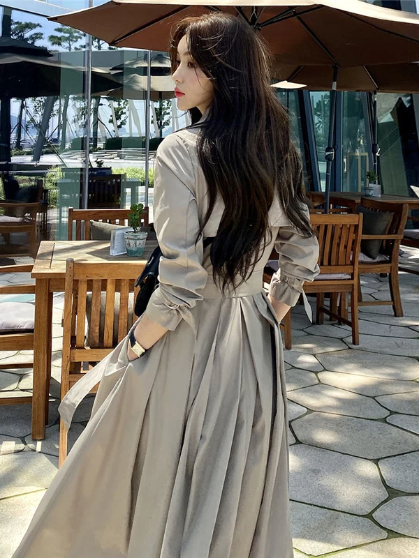 

Ele Mid-Length Women's Jaet Versatile Sli Korean Sle Commute High Waist Polyester Fiber Long Sve Coat