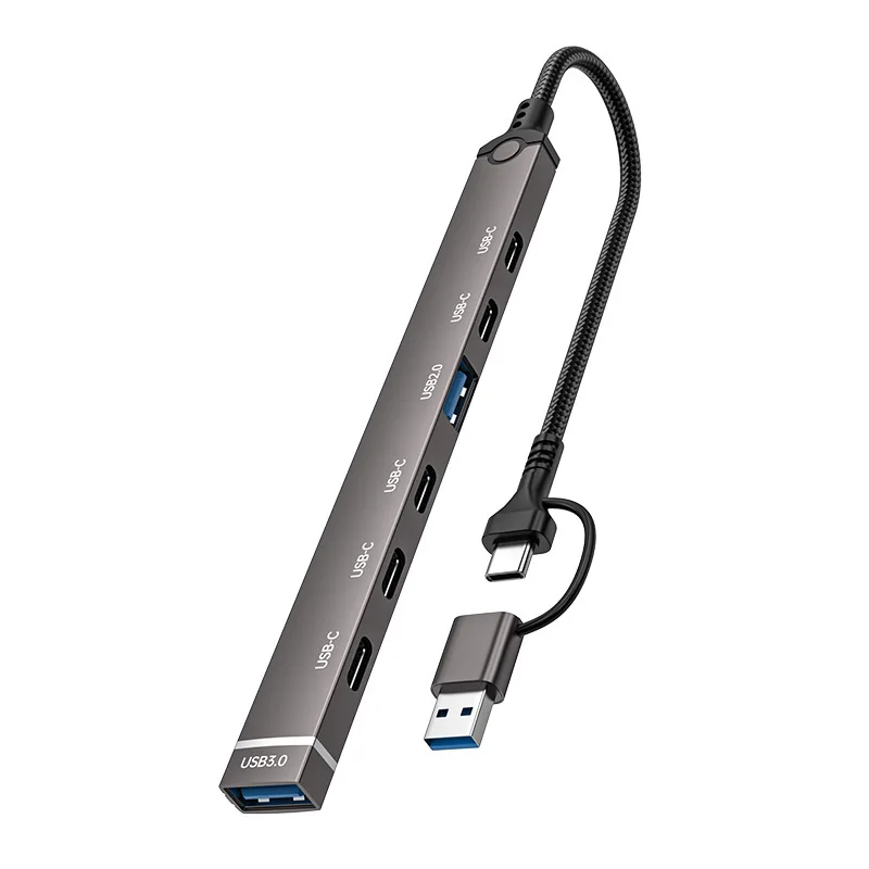 7‑in‑2 USB Hub USB‑A&Type‑C Dual Plug Docking Station 5Gbps USB3.0 Card Reader Aluminum Alloy Multiport Adapter For Laptop PC