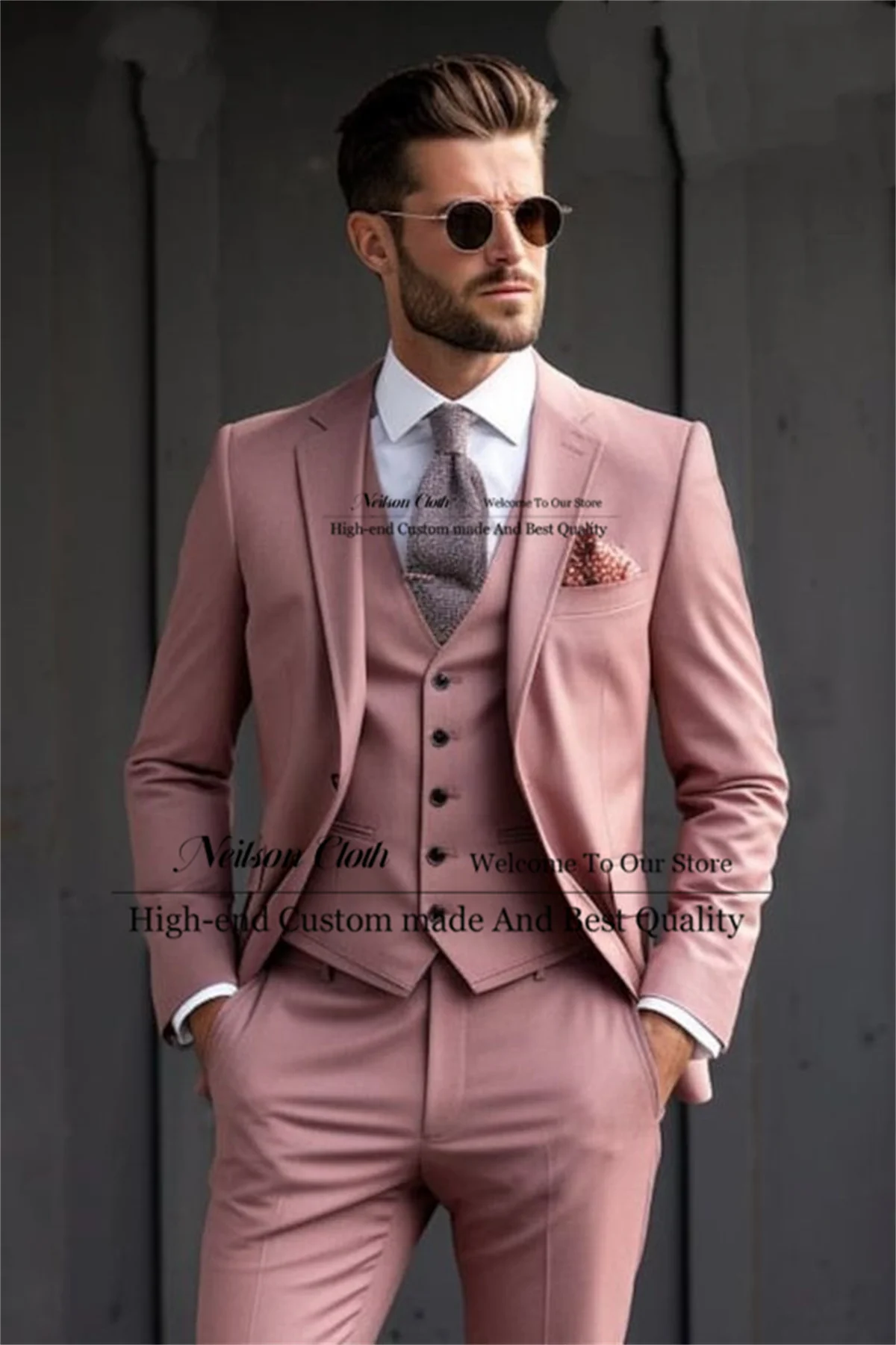 

Formal Notched Lapel Male Prom Blazers 3 Pcs Jacket Vest Pants Sets Groom Wedding Tuxedos Slim Fit Business Terno Masculino