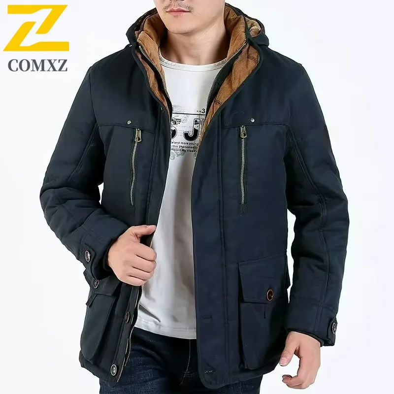 

Mens Winter Padded Jacket Luxury Snow Hiking Cold Protection Warm Padding Coat Removable Hood Lightweight Men Zipper Jackets