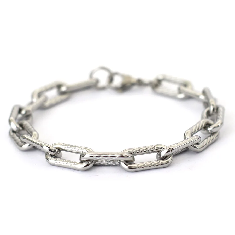 New Stainless Steel Link Bracelet For Men Silver Color Cuban Chain Braslet Hiphop Rock Hand Accessories Pulseria Homme Joias