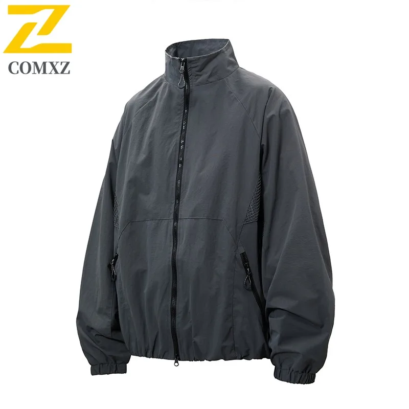 سترة COMXZ 2025 للرجال للتنقل الحضري للخريف قابلة للتنفس وياقة واقفة فضفاضة تناسب معطف خارجي متين مقاوم للماء