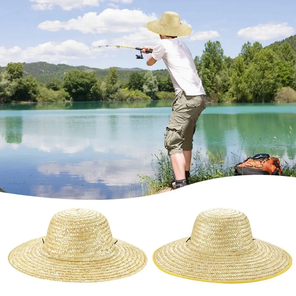 Adjustable Straw Hat Casual Width Brim Sun Protection Beach Hats Breathable Bucket Hat Women Men