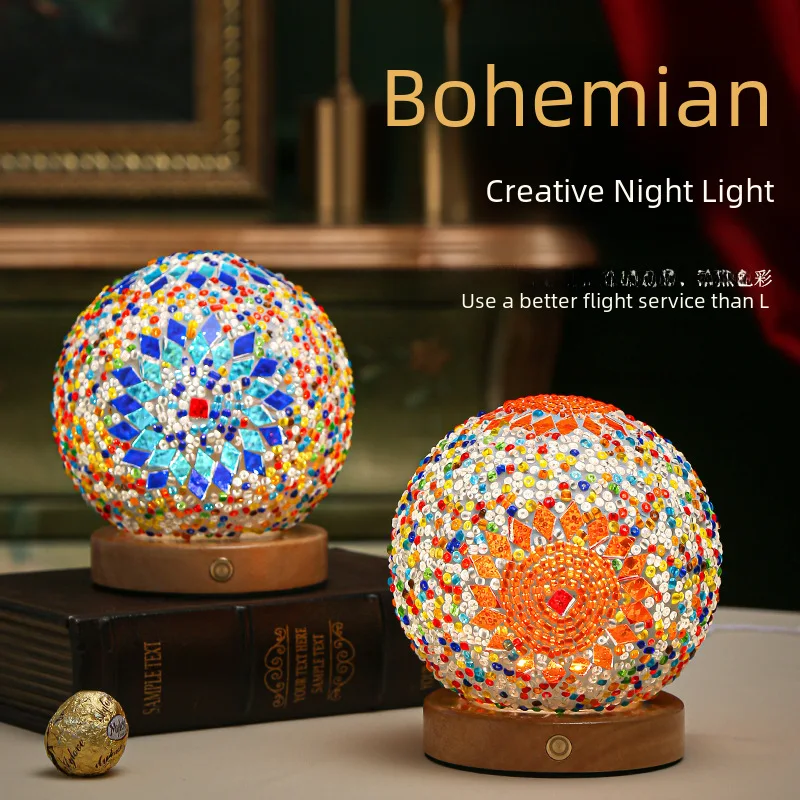 -Border Baroque Small Night Lamp Romantic and Bohemian Charging Lamp Decorative Glass Lamp