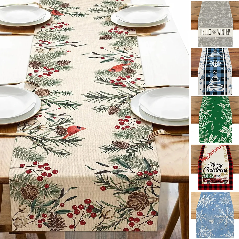 Christmas Decoration Christmas Tree Snowflake Table Flag Linen Durable Sturdy Table Runner Dining Table Decoration Accessories