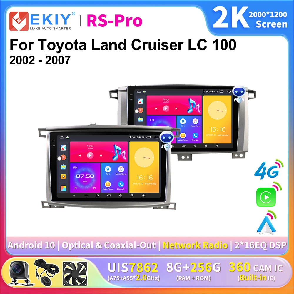 

EKIY 2K Screen CarPlay Radio For Toyota Land Cruiser LC 100 2002-2007 Android Auto 4G Car Multimedia GPS Player Autoradio Stereo