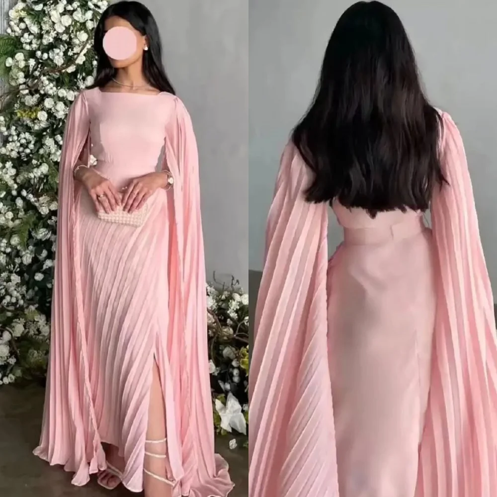 Customized Classic Evening Dress Pink Chiffon Party Dresses Modern Boat Neck Special Occasion Gowns High Quality Celebrity Gowns