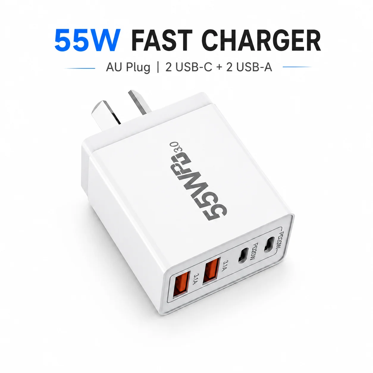55W 65W AU 플러그 USB-C 고속 충전기, PD 퀵 차지 벽면 어댑터 (샤오미, 레드미, 아이폰, 삼성 스마트폰용, Type-C 전원 충전기)