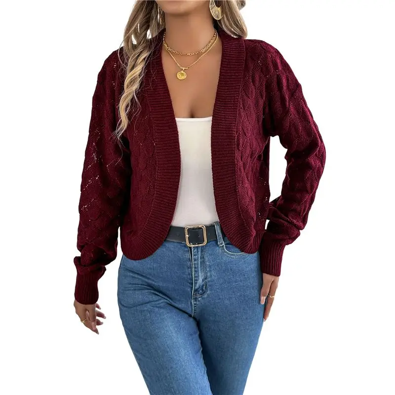 【COOL】Cardigan Sweaters For Women Crochet Open Front Short Jacket Fall Winter Lantern Sleeve Cover Up