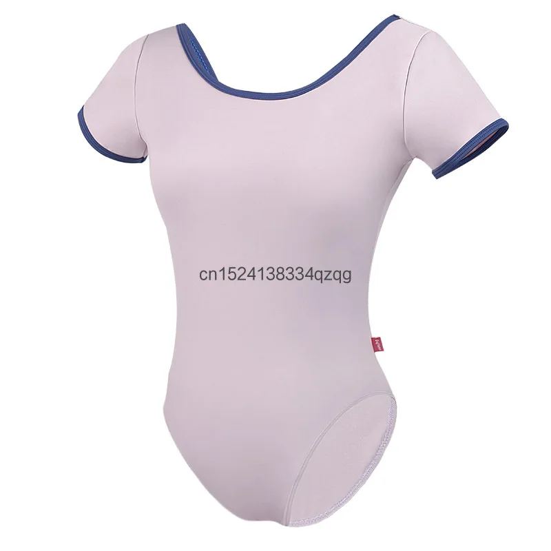 Justaucorps de Ballet femme justaucorps de gymnastique en Nylon manches courtes col rond dos en V justaucorps de danse body de danse