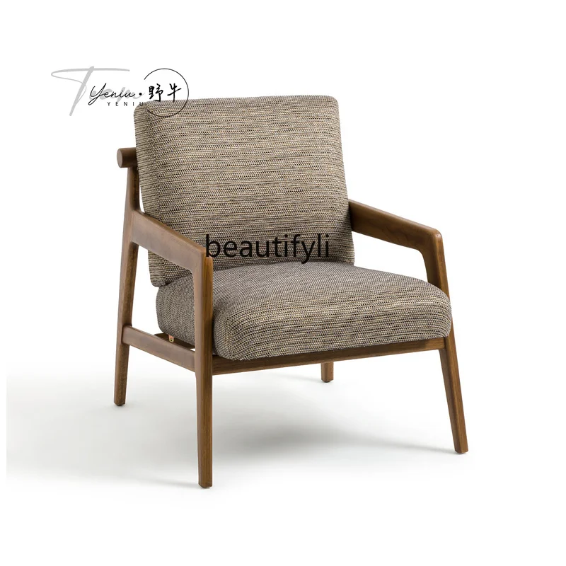 

Light luxury single armchair hotel clubhouse casual simple solid wood negotiation sofa