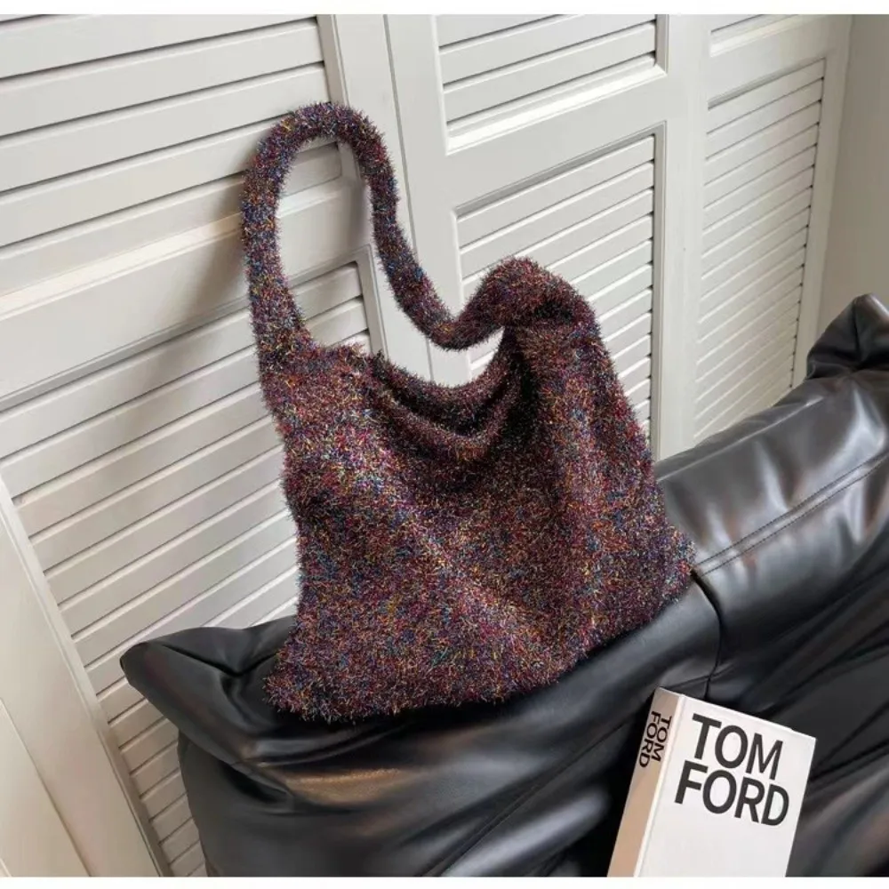 Fashion Knitted Underarm Bag BlingBling Single Shoulder Shoulder Bag Large Capacity Solid Color Women's Bag Women