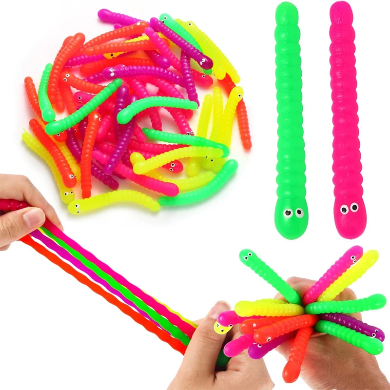 24PCS Novelty Sensory Fidget Worm Stretch Toys For Kids Party Favors Stocking Stuffers Gifts Regalos Divertidos Para Niños