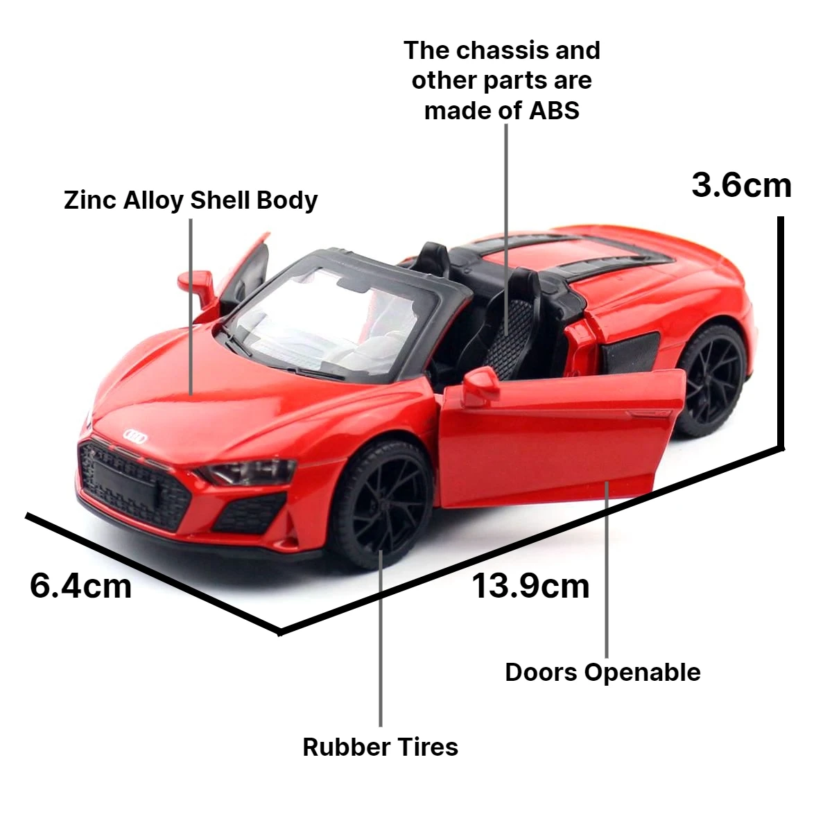 1/32 Audi R8 Spyder Super Sport Diecast Alloy Metal Miniature Toy Car Model Pull Back Doors Openable Collection Gift for Boy Kid