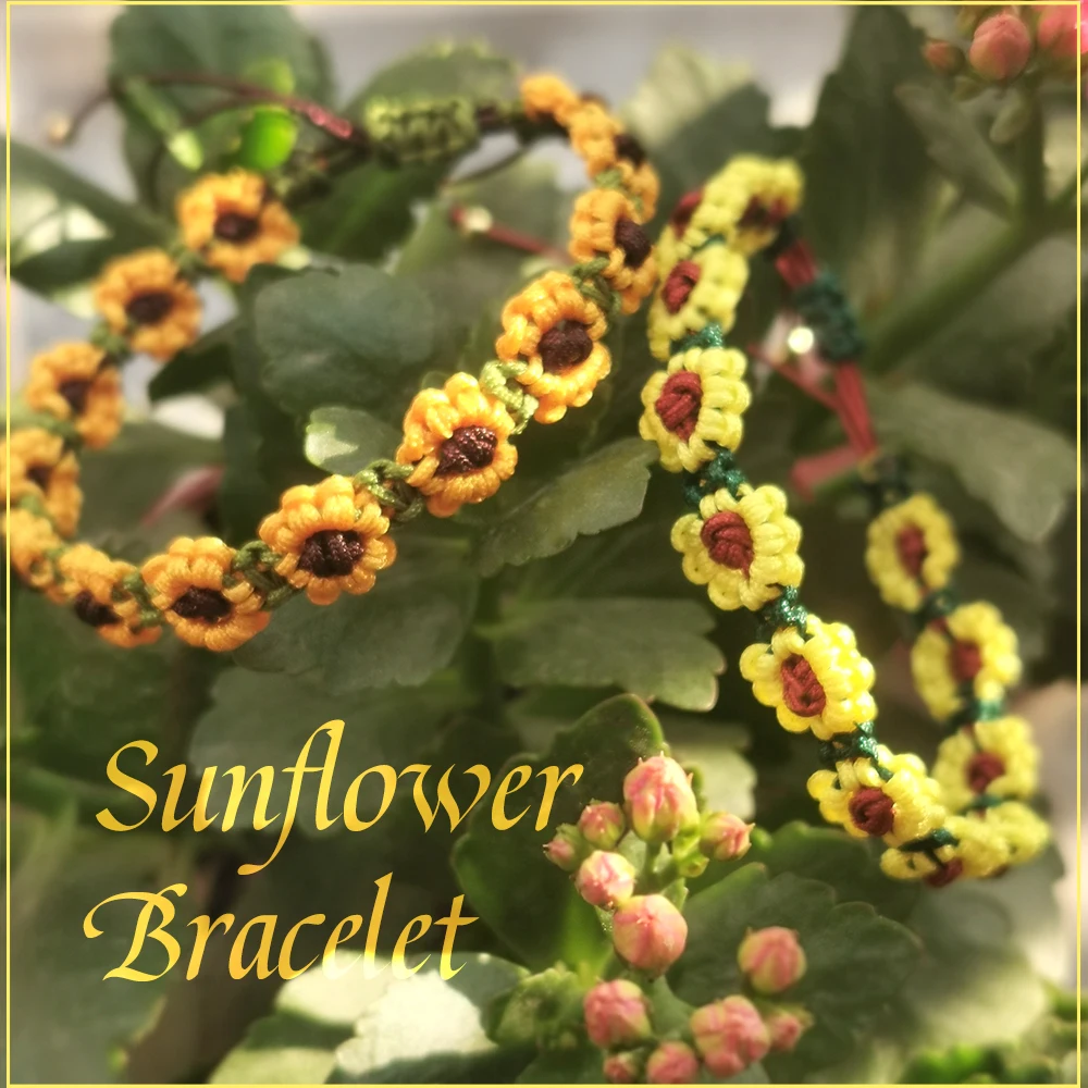 Sunflower Bracelets Adjustable Boho Daisy Charm Handmade Braided Rope Friendship Matching Promise Bracelet for Couple Women Girl