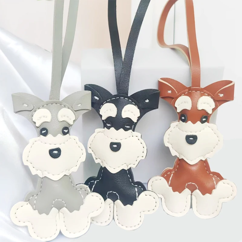 Mignon kawaii Schnauzer chien porte-clés en cuir PU animaux à la mode porte-clés suspendu ornement sac à dos sac à main pendentif à breloque pour les femmes