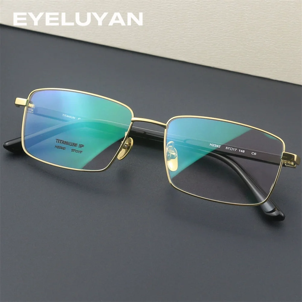 EYELUYAN الجاموس القرن والتيتانيوم كامل حافة إطار نظارات الرجال موضة الأعمال نمط قصر النظر إطار نظارات بصرية عالية الجودة #3