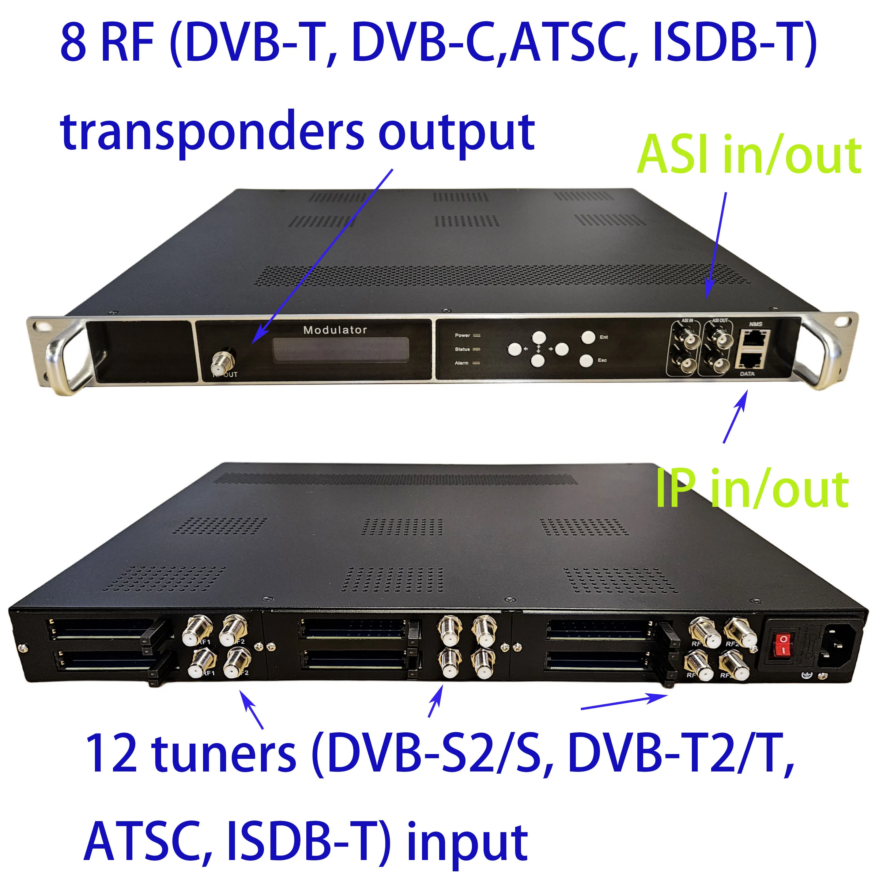 encrypted dvb-s2/S to DVB-T/DVB-C/ATAC/ISDB-T digital catv modulator, DVB-T2/DVB-C/ATSC/ISDB-T to RF modulator