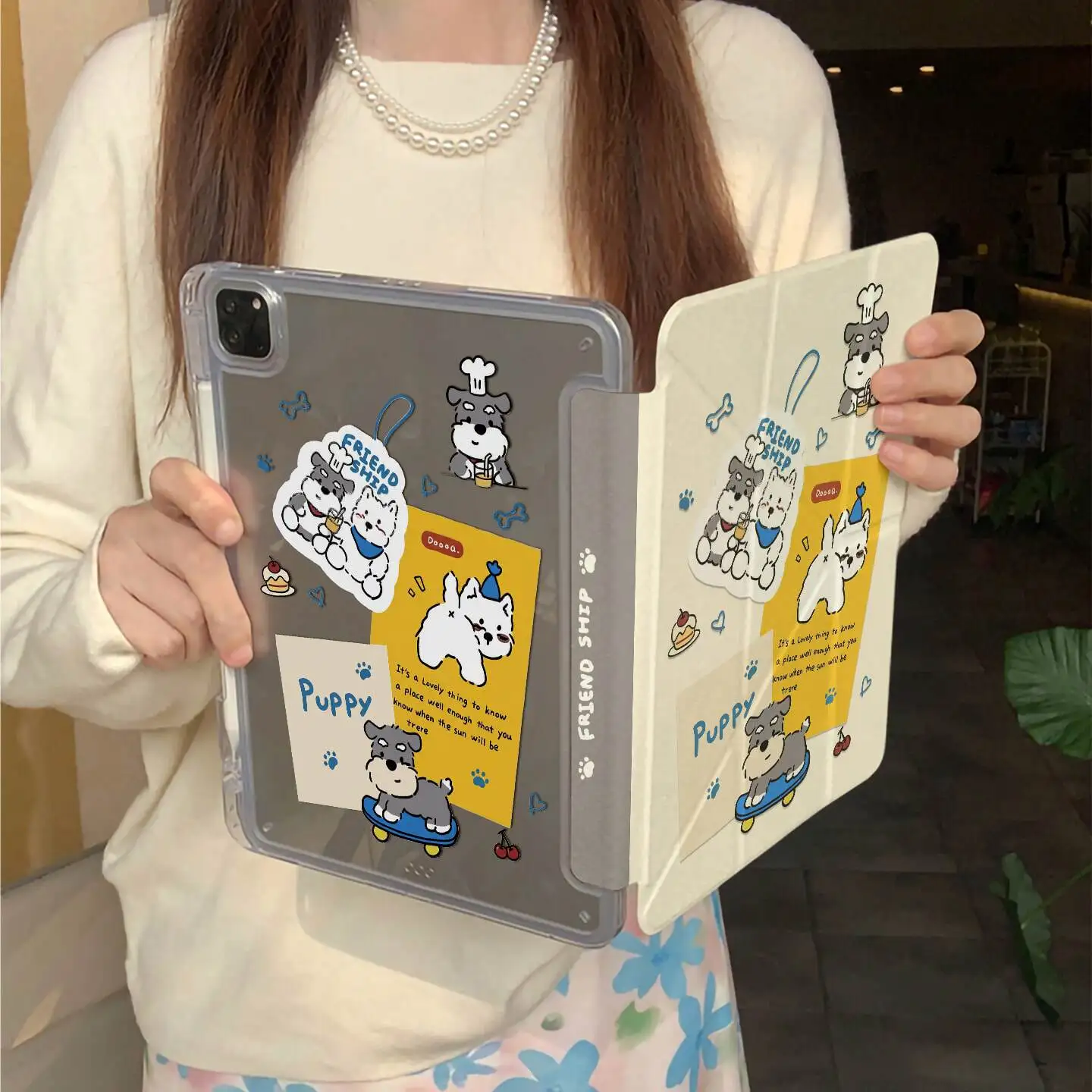 

Ins Cute Puppy Illustration Tablet Case For iPad Pro 11 12.9 13 M2 M4 M3 M5 Shell 8.3 9.7 10.2 5/6/7/8/9/10/11th Air 4 5 6 Cover