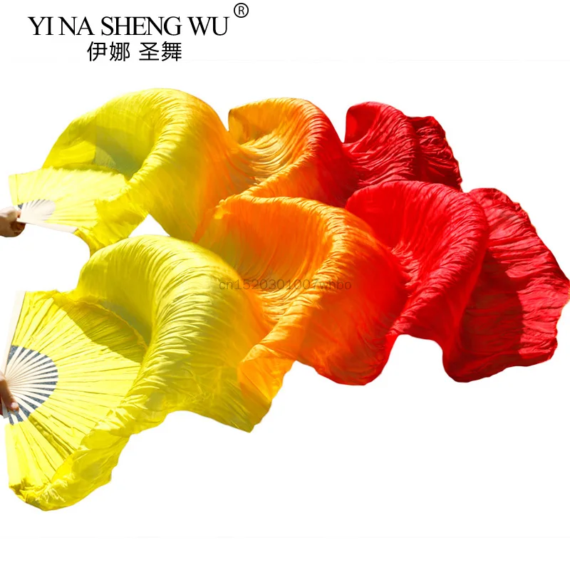 New Style Belly Dance Silk Fan 100% Real Silk Long Silk Fans Handmade Gradient Color Dance Fans Can Be Customized