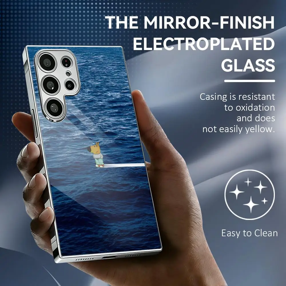 C-Chill Guy Phone Case For Samsung Galaxy S25 S24 S23 Ultra Electroplated Metal Frame Shockproof Cover Phone Case